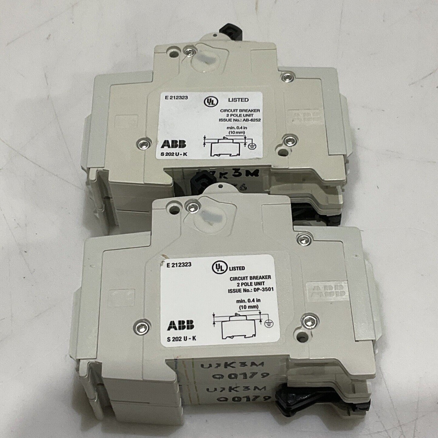 ABB S202U-K3 A MINI CIRCUIT BREAKER 50/60 HZ 2 P LOT OF 2 U3S