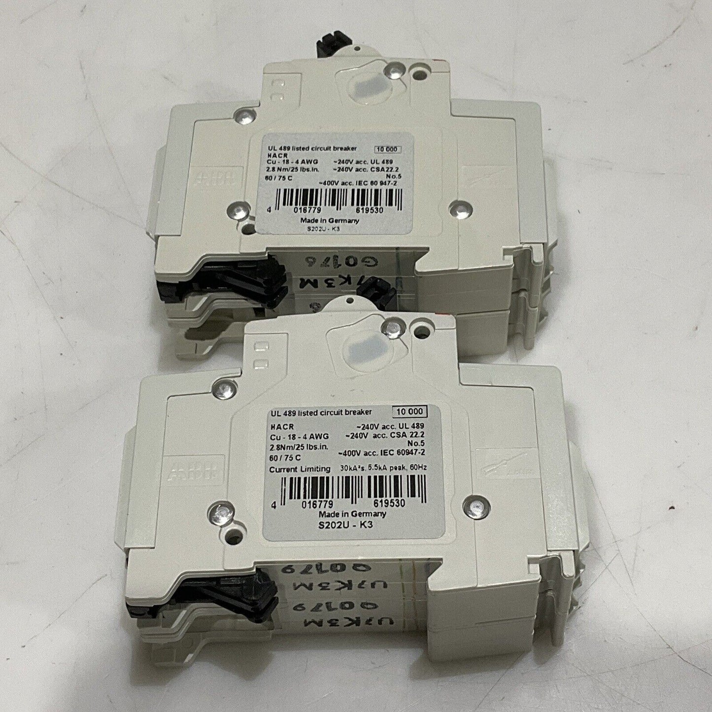 ABB S202U-K3 A MINI CIRCUIT BREAKER 50/60 HZ 2 P LOT OF 2 U3S