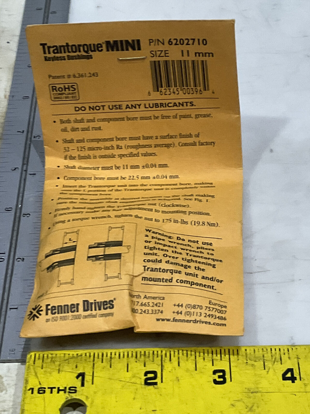 TRANTORQUE MINI 6202710 11MM BUSHING U3S Industrial Garage Sales