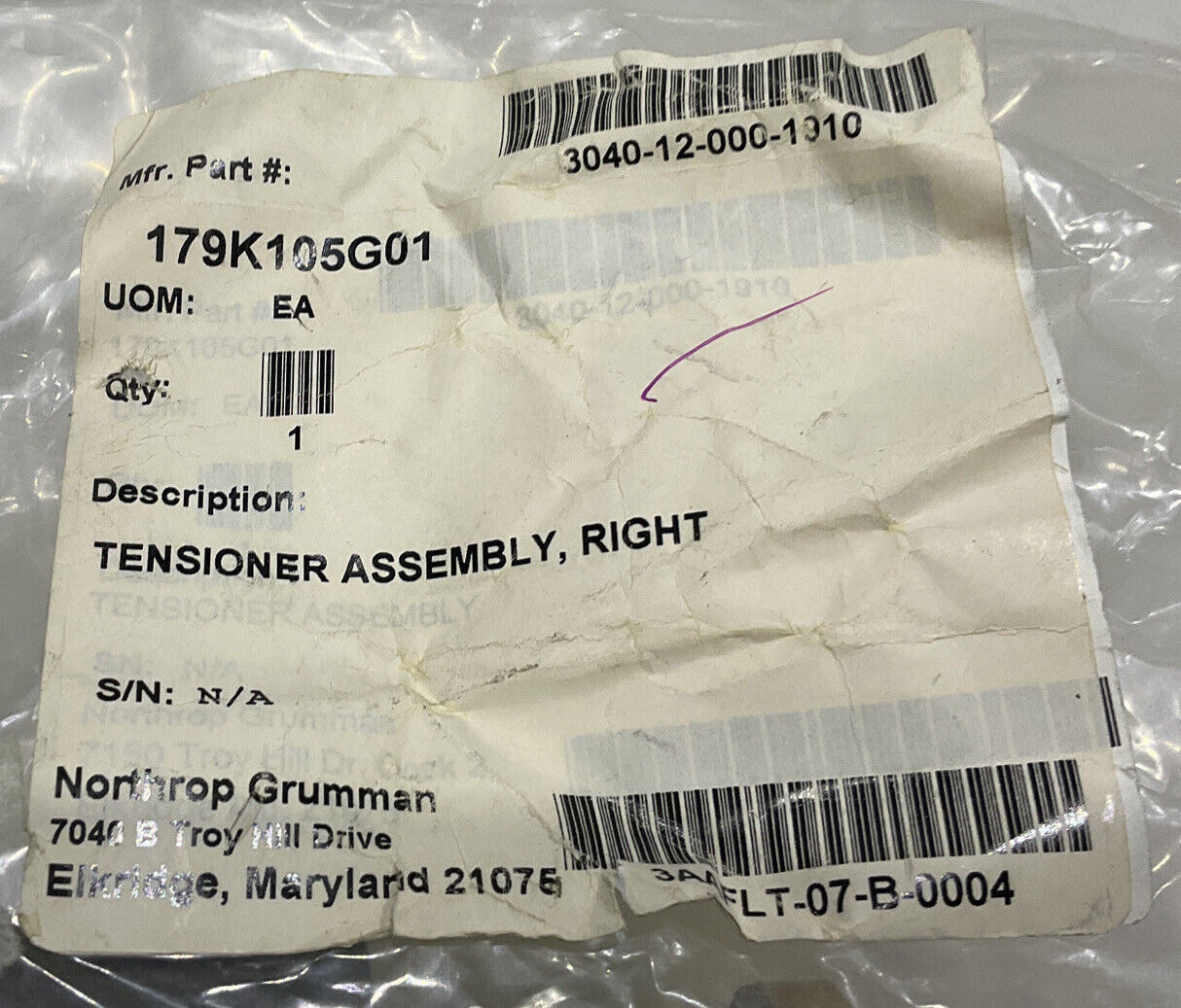 NORTHROP 179K105G01 TENSIONER PULLEY ASSEMBLY U3S