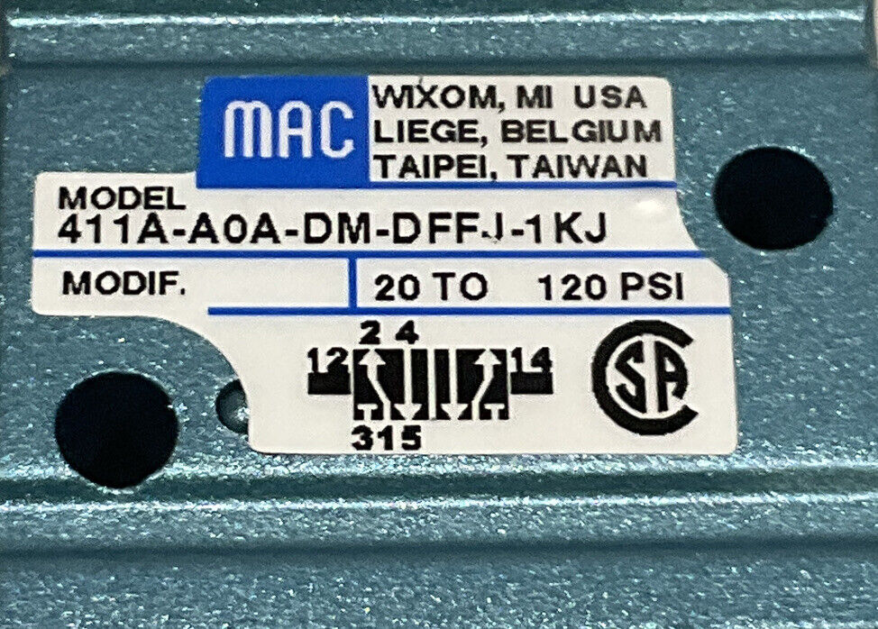 MAC 411A-A0A-DM-DFFJ-1KJ PNEUMATIC SOLENOID AIR VALVE U3S