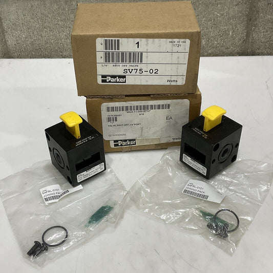 PARKER SV75-02 PNEUMATIC SHUT OFF VALVE 1/4” PORT  300 PSI 20 BAR LOT OF 2 U3S