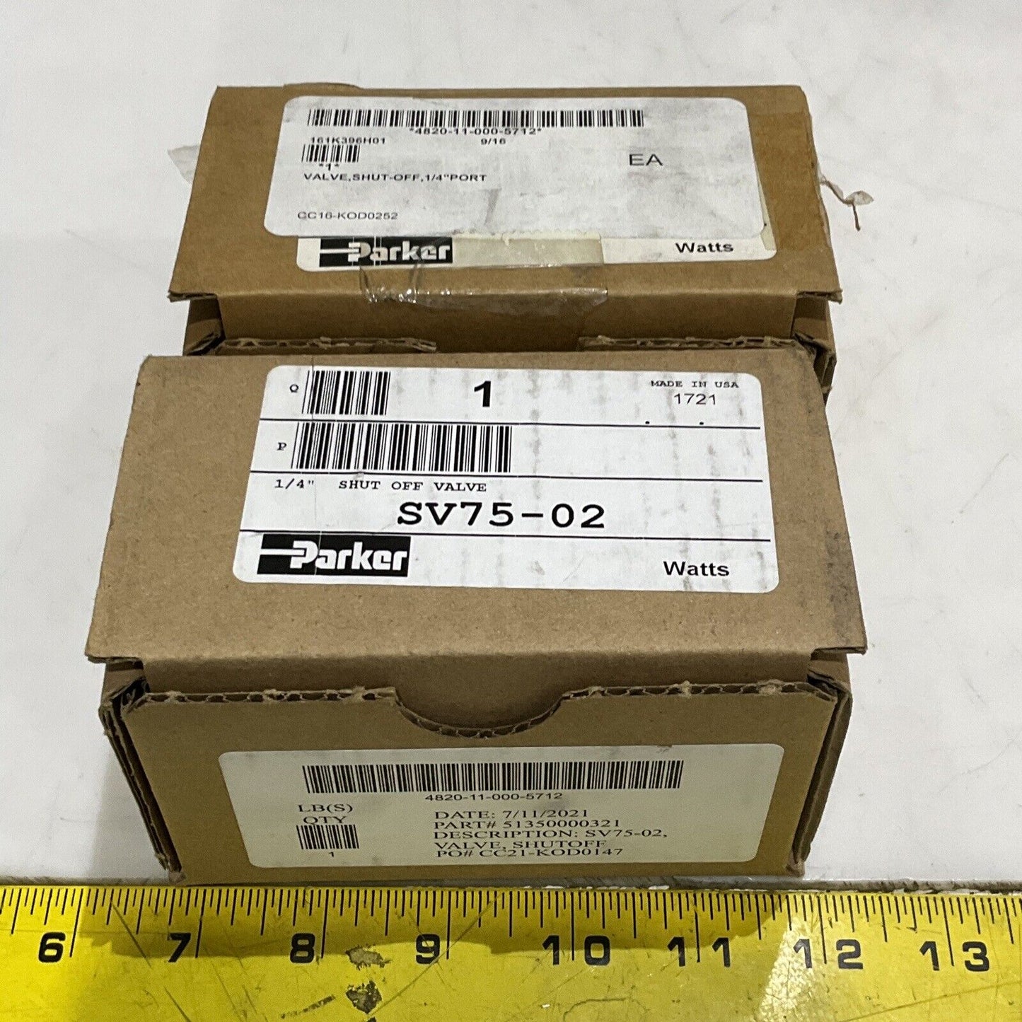 PARKER SV75-02 PNEUMATIC SHUT OFF VALVE 1/4” PORT  300 PSI 20 BAR LOT OF 2 U3S