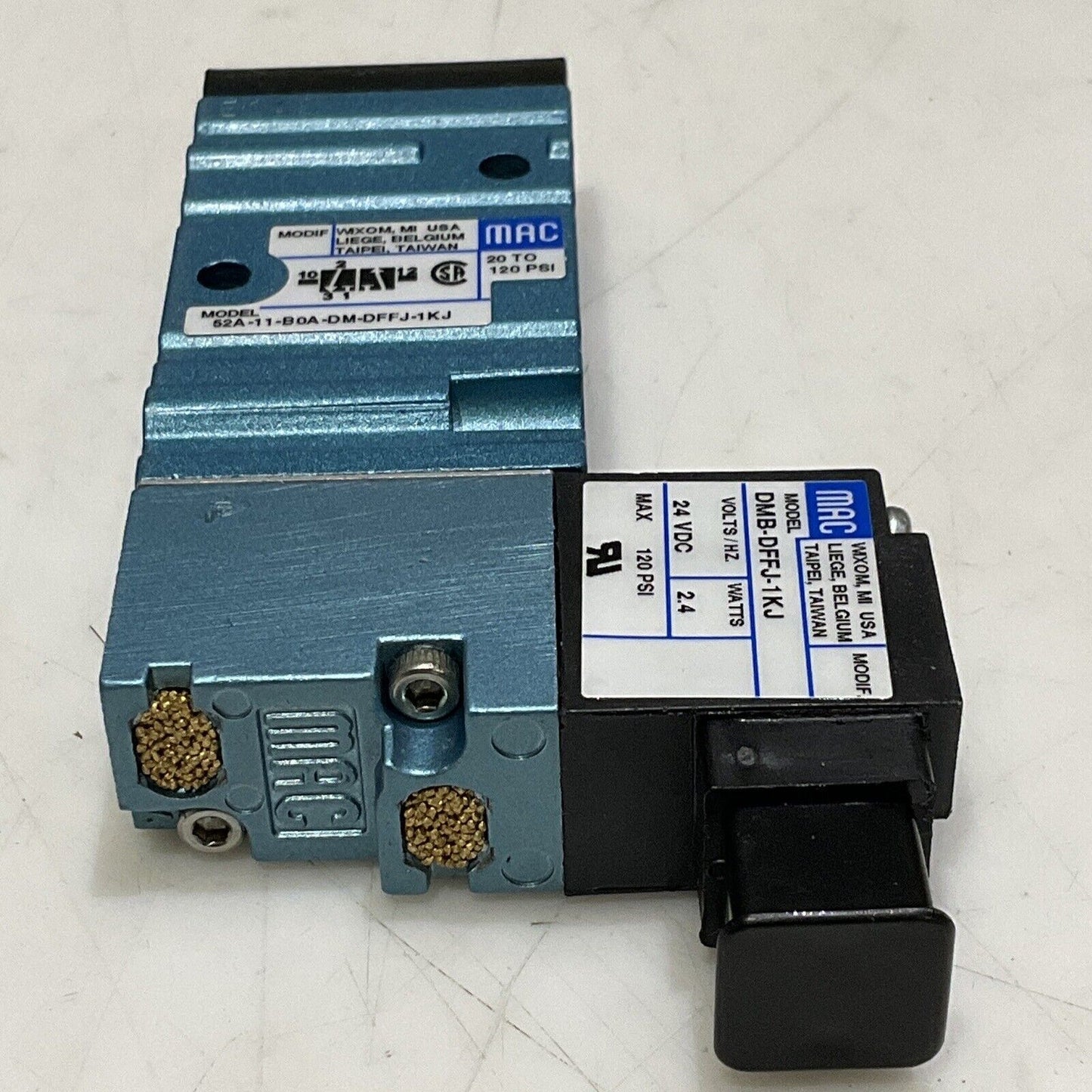 MAC 52A-11-B0A-DM-DFFJ-1KJ SOLENOID PNEUMATIC VALVE 3 WAY 1/4” NPFY 24VDC U3S