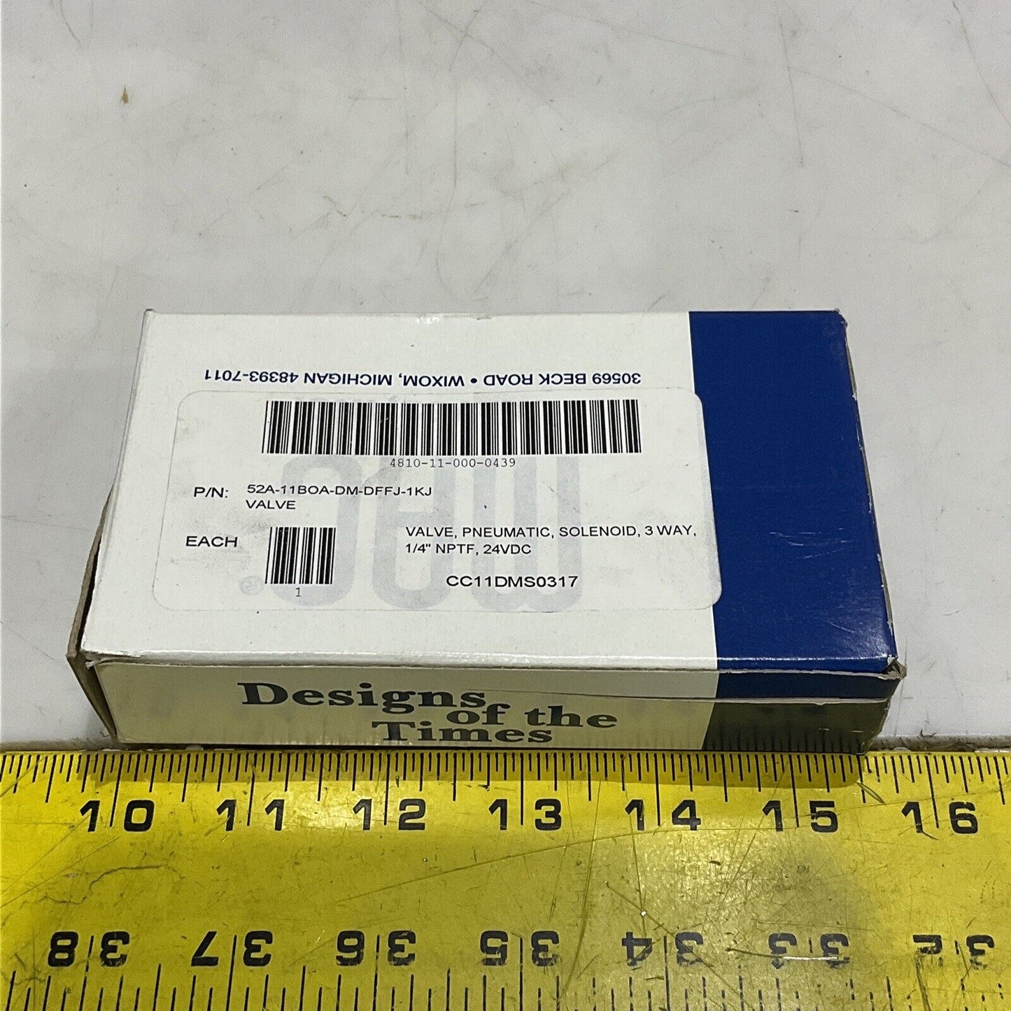 MAC 52A-11-B0A-DM-DFFJ-1KJ SOLENOID PNEUMATIC VALVE 3 WAY 1/4” NPFY 24VDC U3S