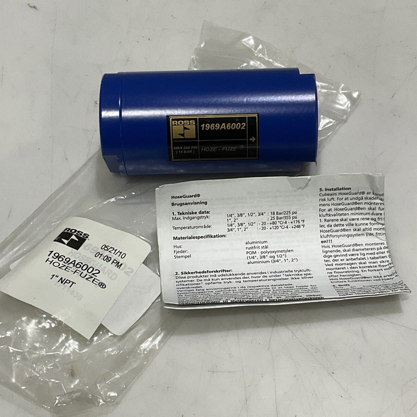 ROSS 1969A6002 HOZE-FUZE SAFETY SHUTOFF VALVE FEMALE 1” NPT U3S