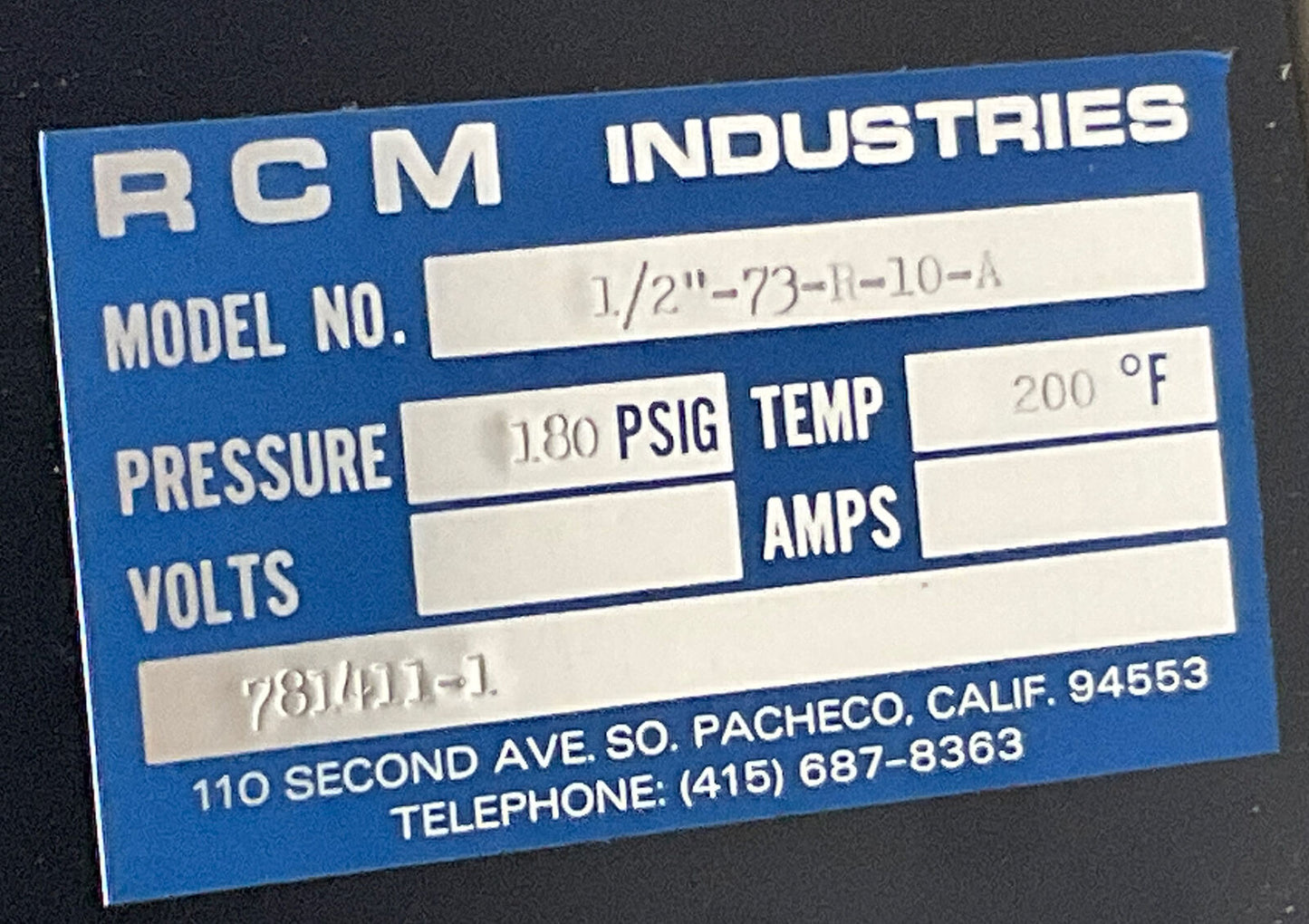 RCM INDUSTRIES 1/2”-73-R-10-A 781411-1 180PSIG 200F 1.5-10 FLOW METER 373