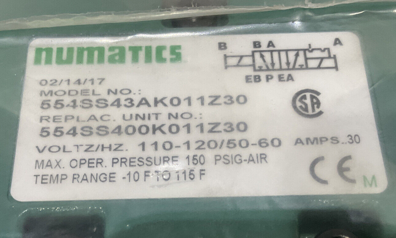 NUMATICS 554SS43AK011Z30 DUAL COIL SOLENIOD VALVE 373