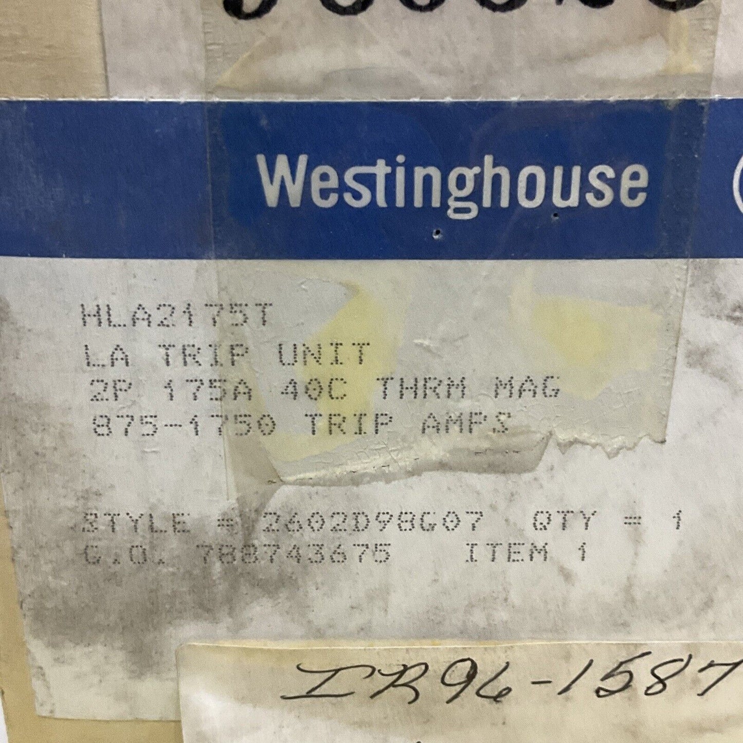 WESTINGHOUSE 875-1750 HLA2175T LA TRIP UNIT 2P 175A 40C 373