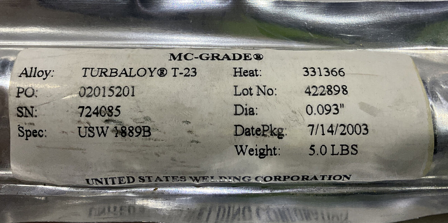 MC-GRADE TURBALOY T-23 331366 5LB .093” WELDING ROD 373