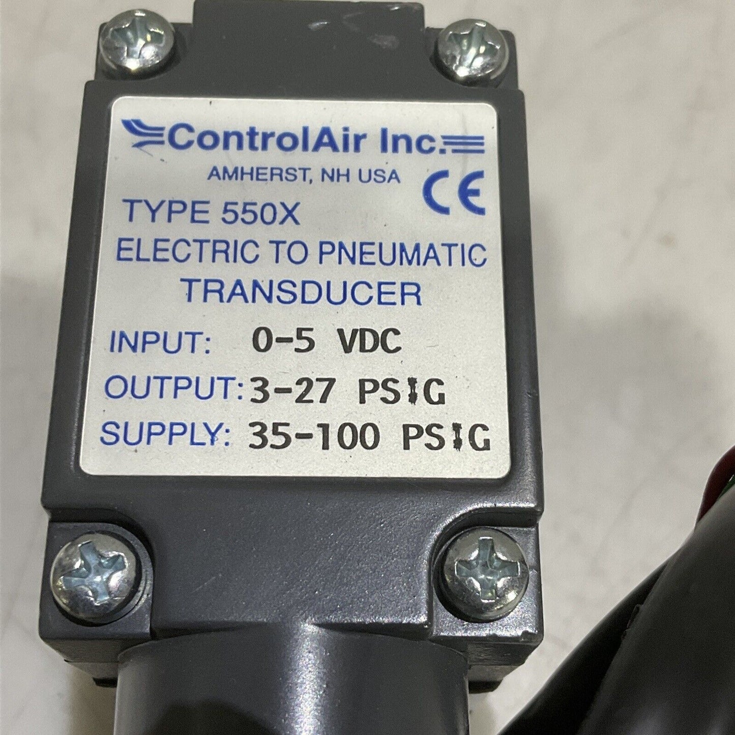 CONTROLAIR INC 550X ELECTRIC TO PNEUMATIC TRANSDUCER 0-5V 3-27PSIG 35-100 373