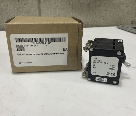 AIRPAX R1124 IEG666-1-63F-5.00-91-V CIRCUIT BREAKER 3P TERM MAGNETIC U3S