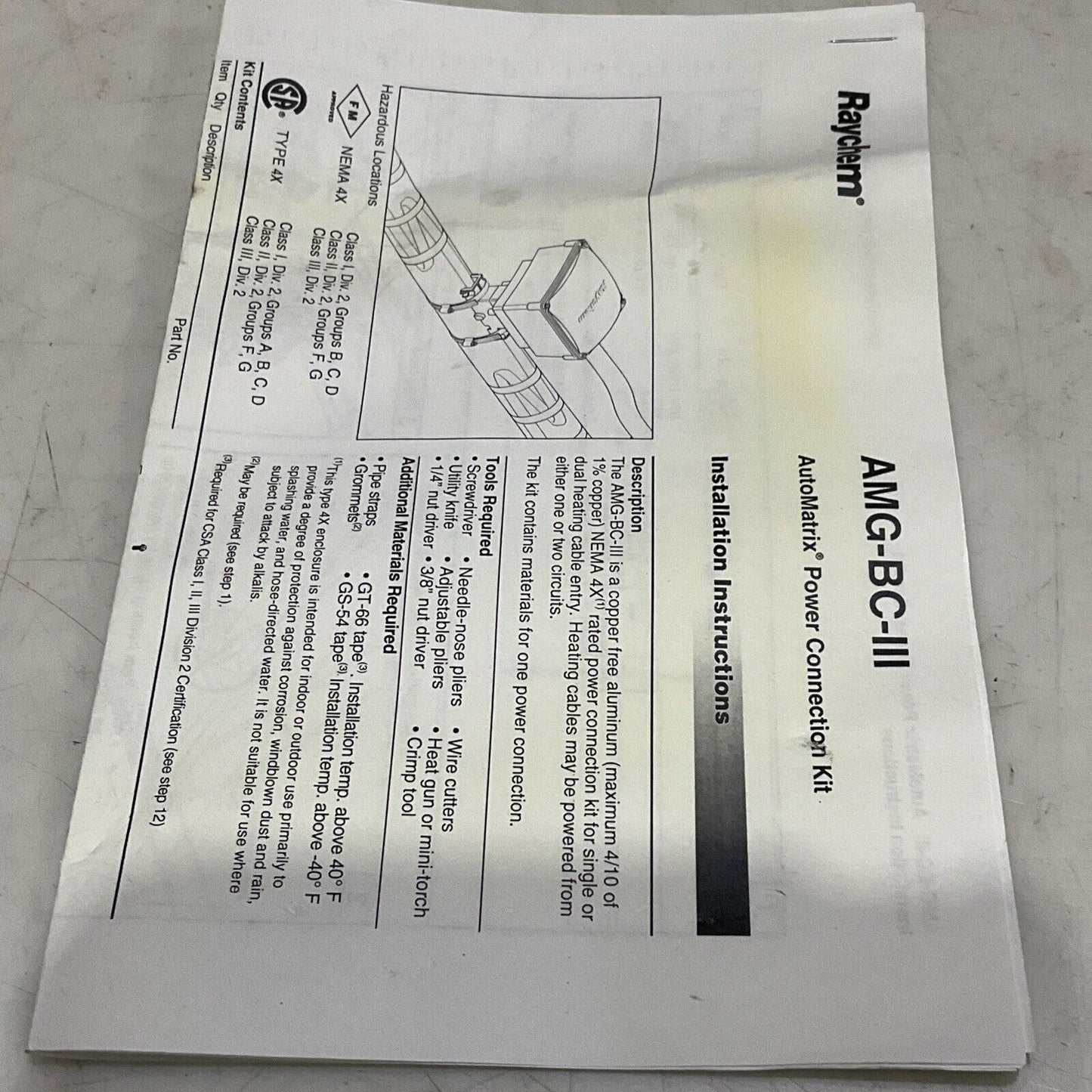 RAYCHEM AMG-BC-III AUTOMATRIX POWER CONNECTION KIT 373