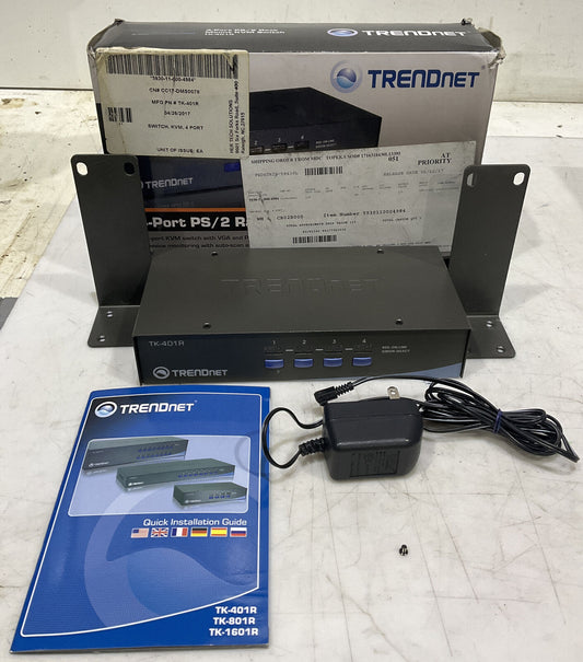 TRENDNET TK-401R 4 PORT PS/2 RACK MOUNT KMV SWITCH U3S