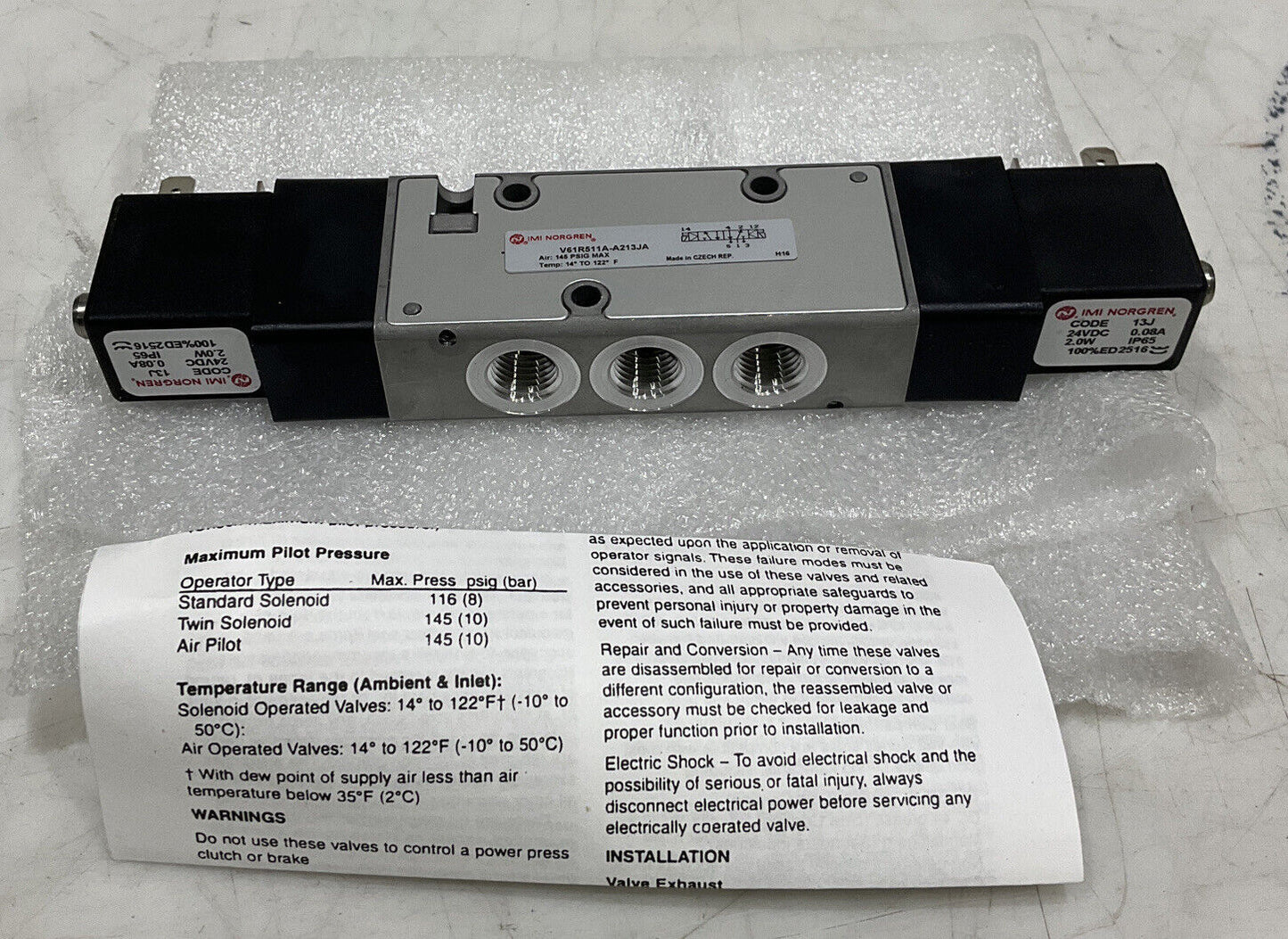 NORGREN V61R511A-A213JA SOLENOID VALVE U3S