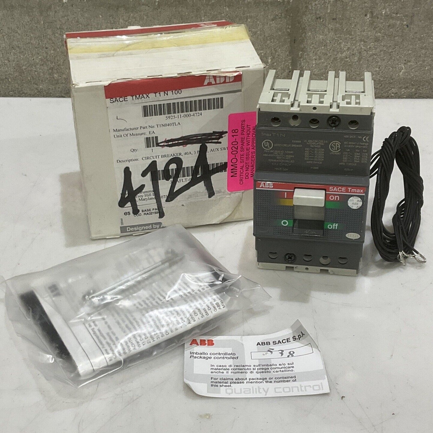 ABB SACE T1N SACE TMAX T1N CIRCUIT BREAKER 40A 3POLE U3S
