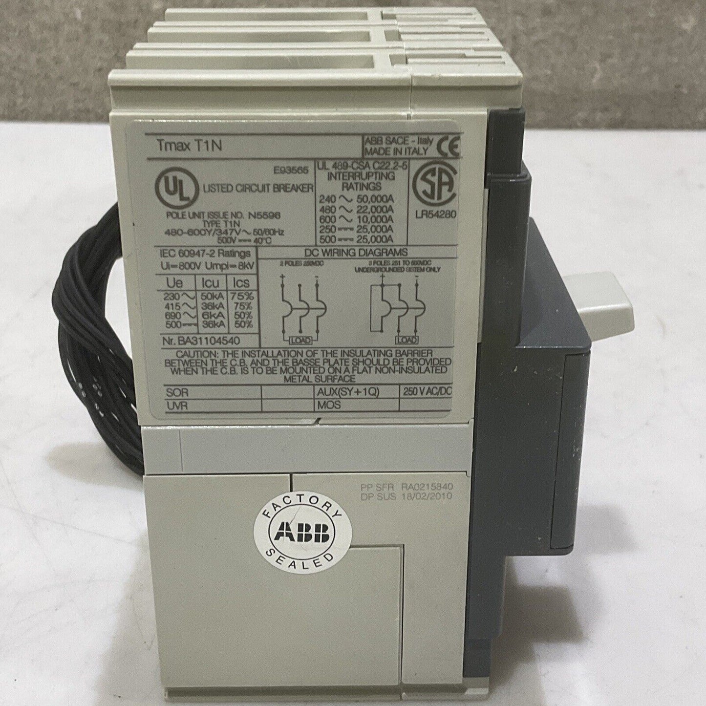 ABB SACE T1N SACE TMAX T1N CIRCUIT BREAKER 40A 3POLE U3S