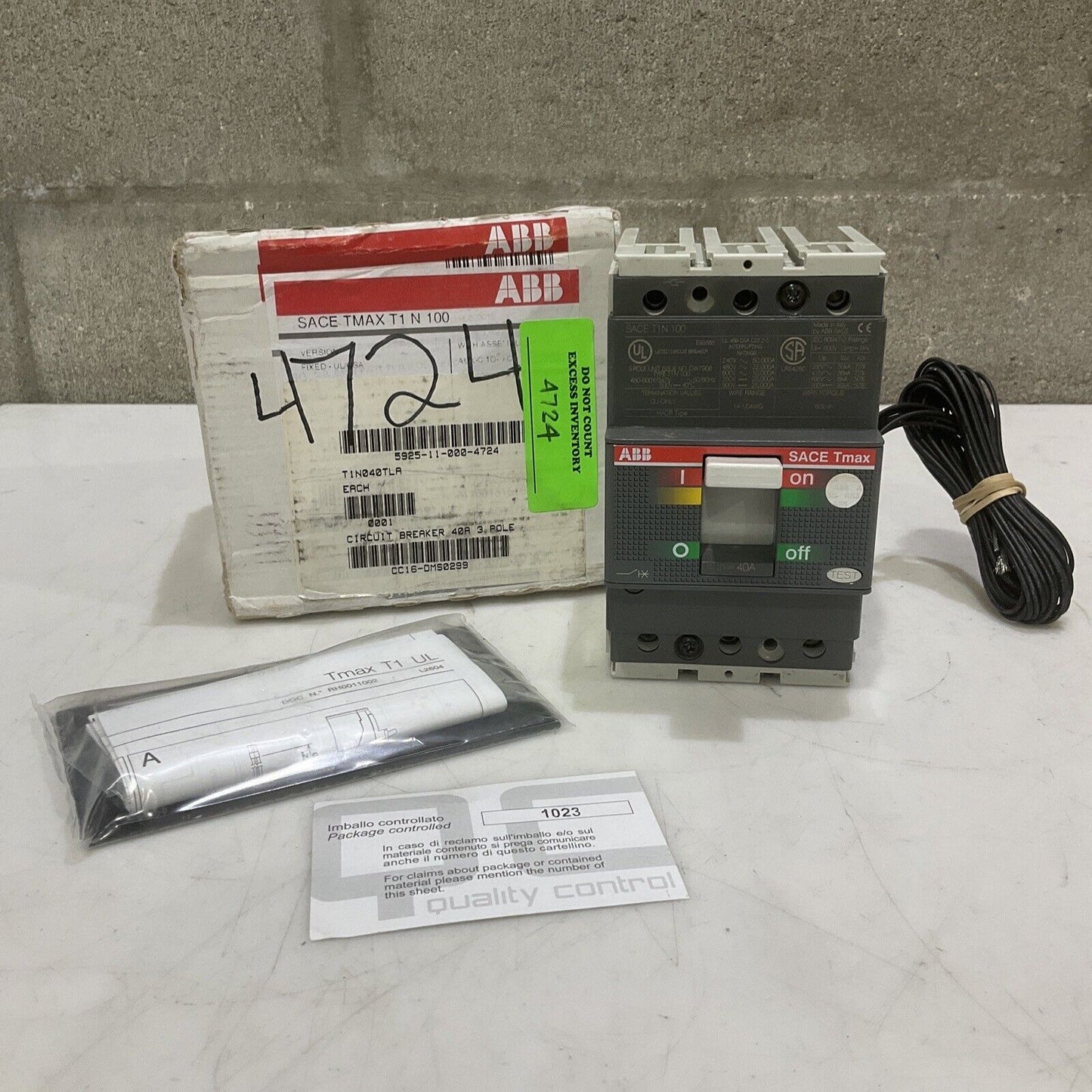 ABB SACE T1N 100 SACE TMAX T1N040TLA CIRCUIT BREAKER 40A 3POLE U3S