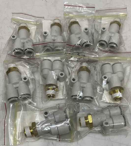 SMC KQ2U08-02S PNEUMATIC PUSH TO CONNECT Y BRANCH FITTING LOT OF 10 U3S