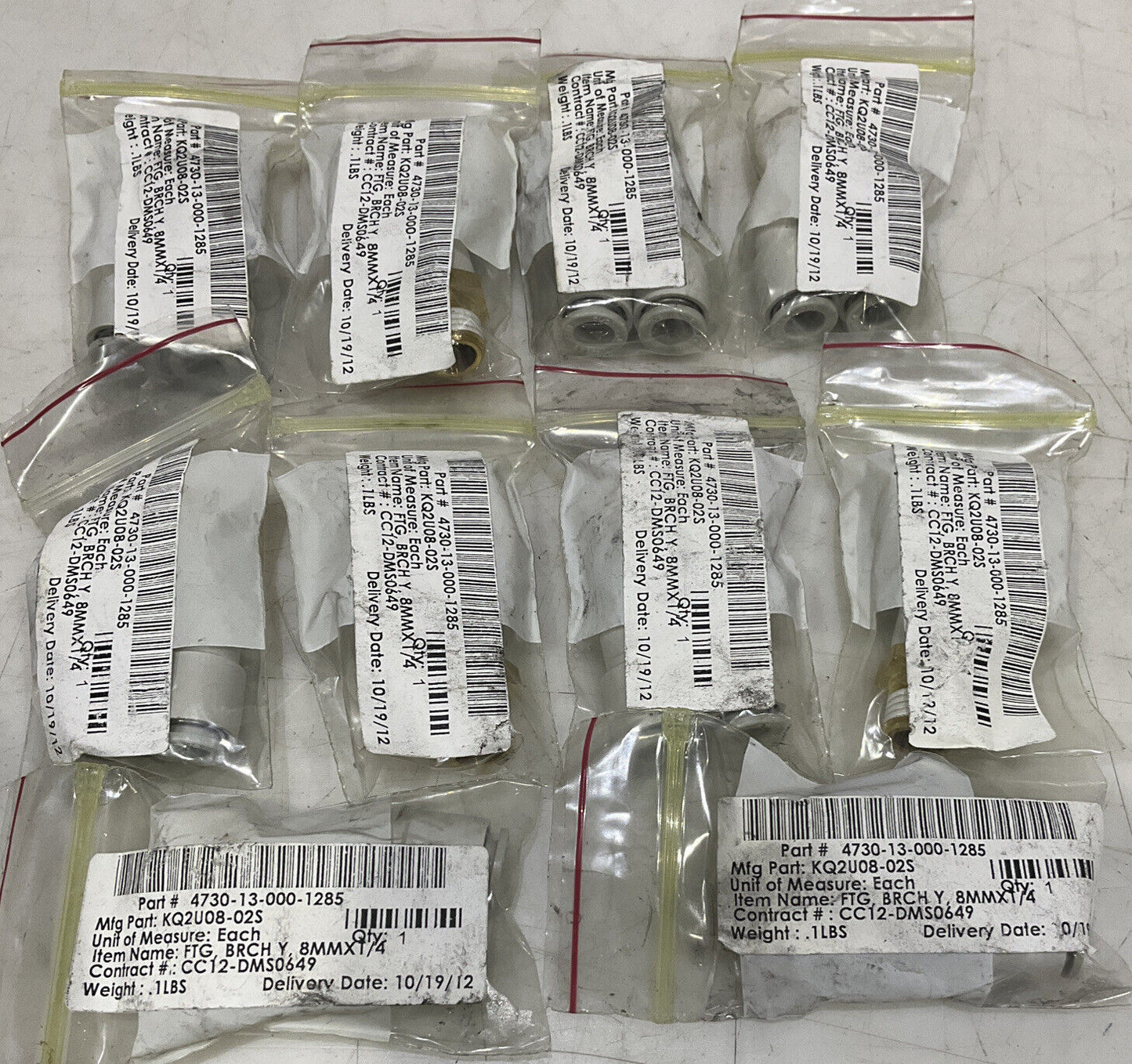 SMC KQ2U08-02S PNEUMATIC PUSH TO CONNECT Y BRANCH FITTING LOT OF 10 U3S