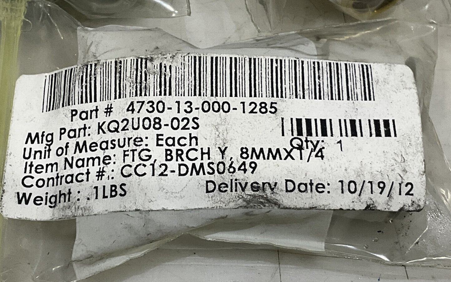 SMC KQ2U08-02S PNEUMATIC PUSH TO CONNECT Y BRANCH FITTING LOT OF 10 U3S