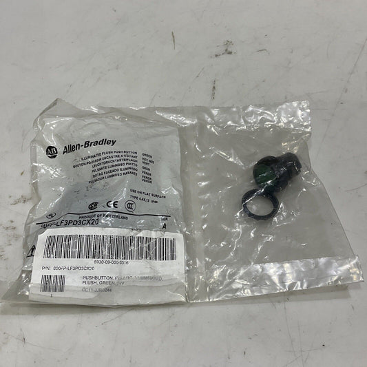 AB ALLEN BRADLEY 800FP-LF3PD3CX20 FLUSH PUSH BUTTON LIGHT GREEN 24V U3S
