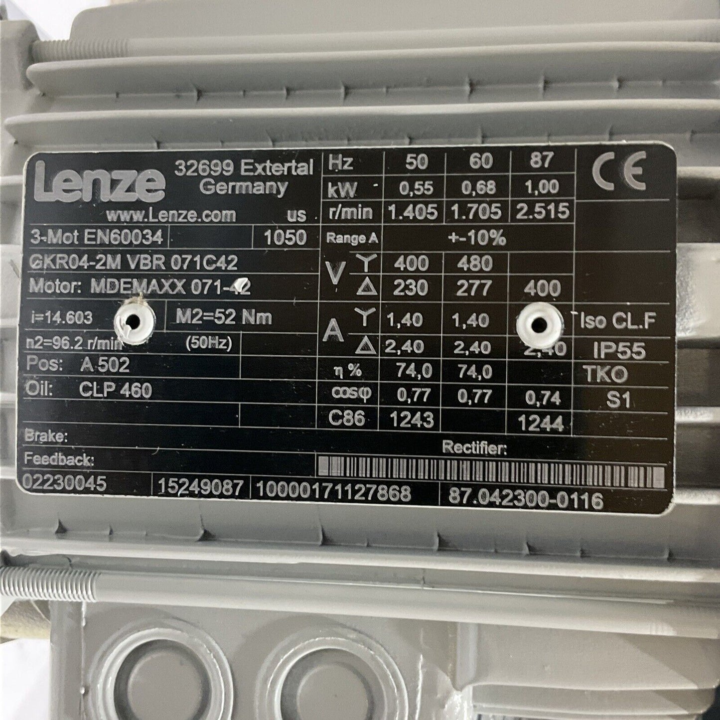 LENZE GKR04-2M VBR 071C42 MDEMAXX 072-42 GEARBOX MOTOR U3S