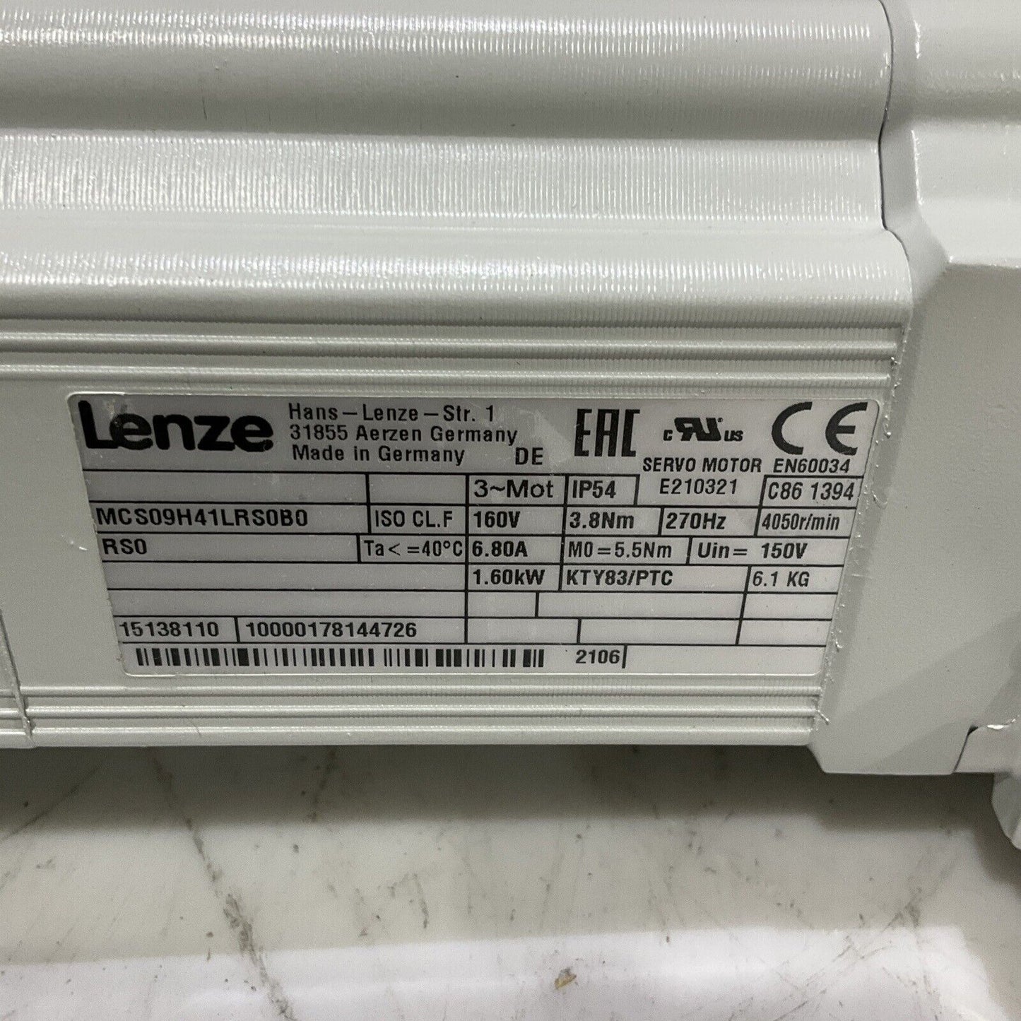 LENZE GST05-2S VBR 09HC41 SERVO GEAR MOTOR 3-MOT U3S