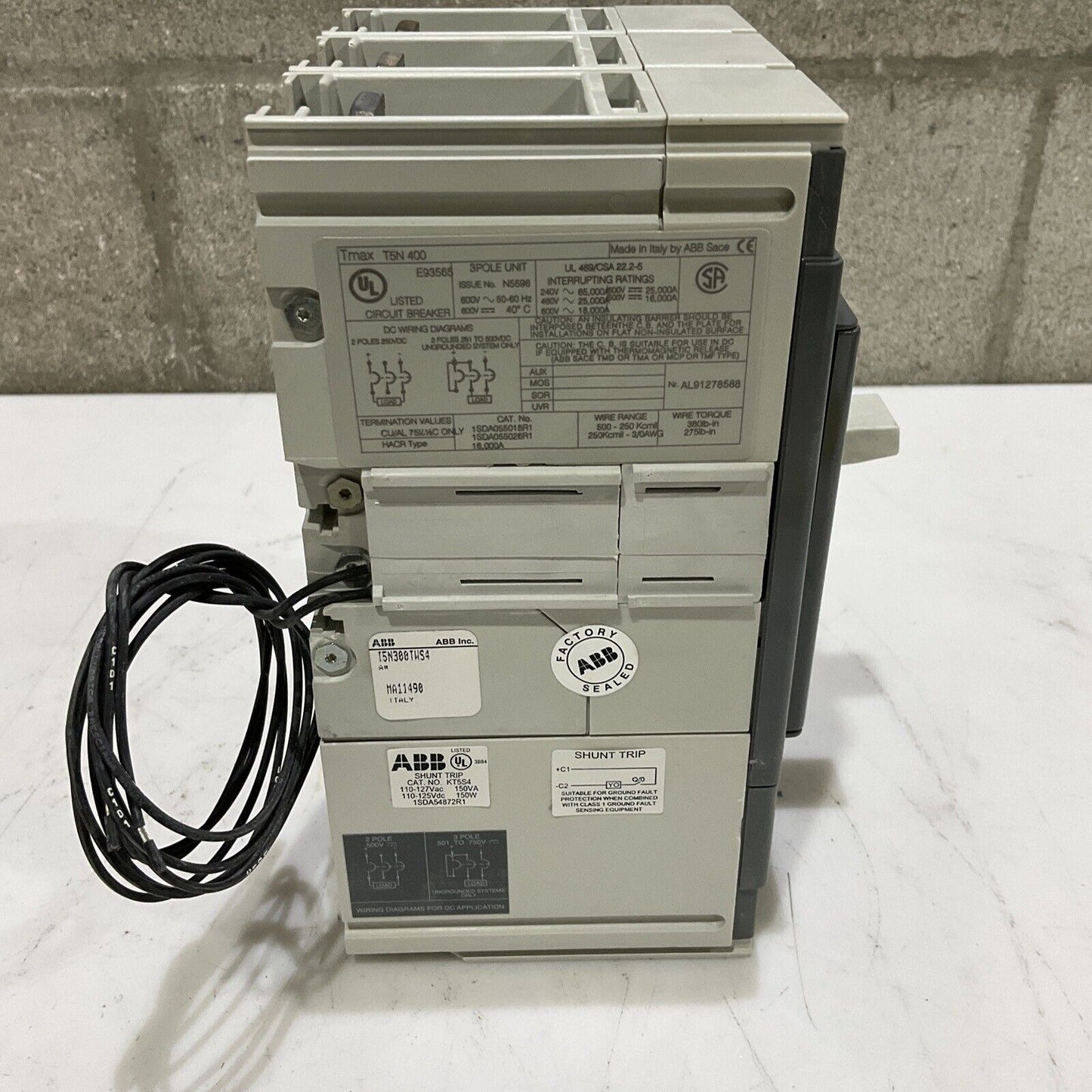 ABB T5N300TWS4 SACE TMAX TSN 400 CIRCUIT BREAKER 300A 3P U3S