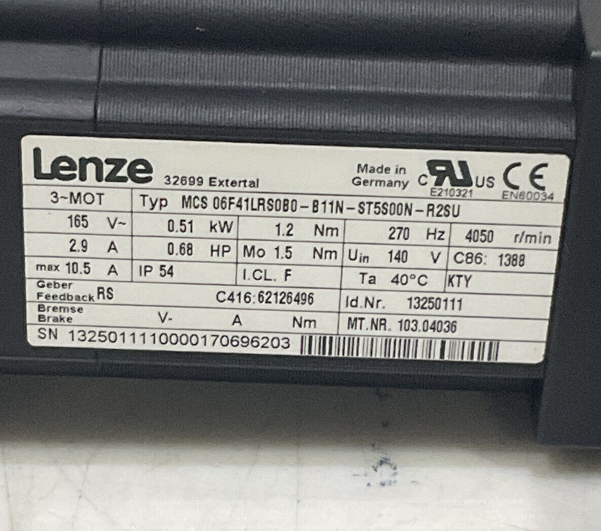 LENZE MCS 06F41LR0B0-B11N-ST5S00N-R2SU SERVO MOTOR U3S