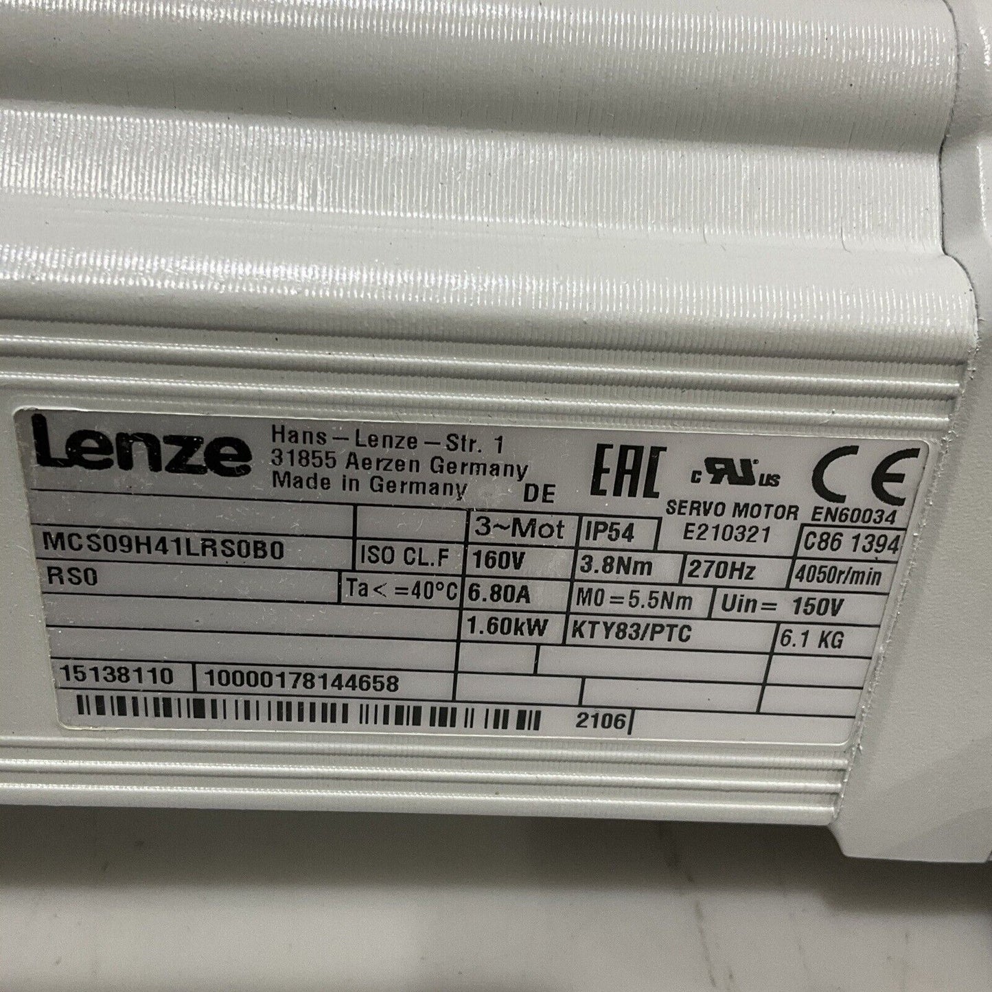 LENZE GST05-2S VBR 09HC41 MCS09H41RS0B0 SERVO GEAR MOTOR 3-MOT U3S