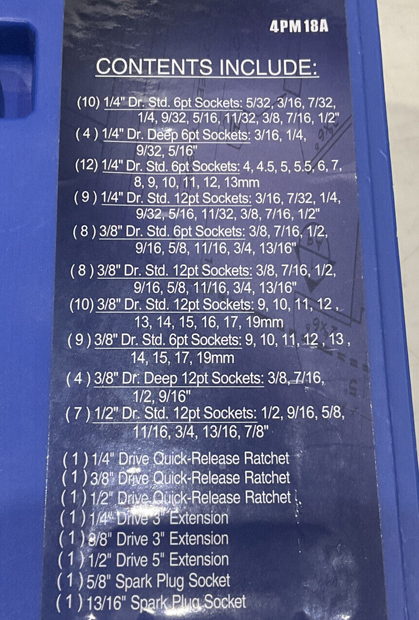 WESTWARD 4PM18A 89 PIECE SOCKET WRENCH SET U3S