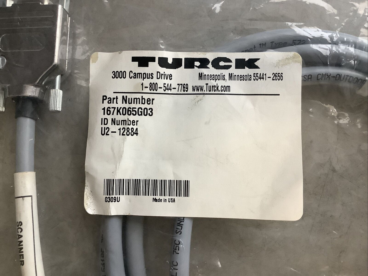 TURCK 167K065G03 U2-12884 CABLE ASSEMBLY U3S