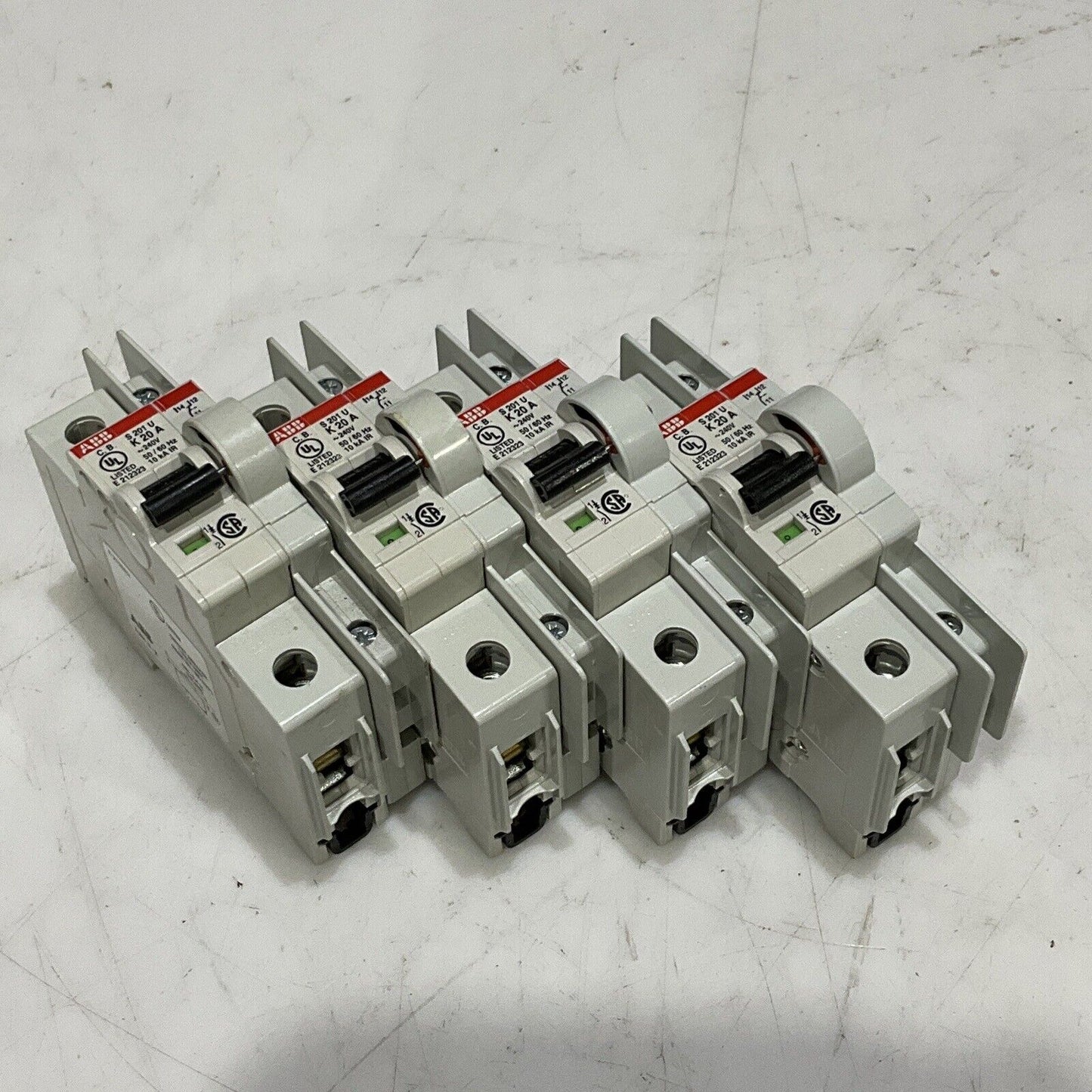 ABB S 201 U K 20 A MINI CIRCUIT BREAKERS 240V 50/60HZ  1 POLE LOT OF 4 U3S