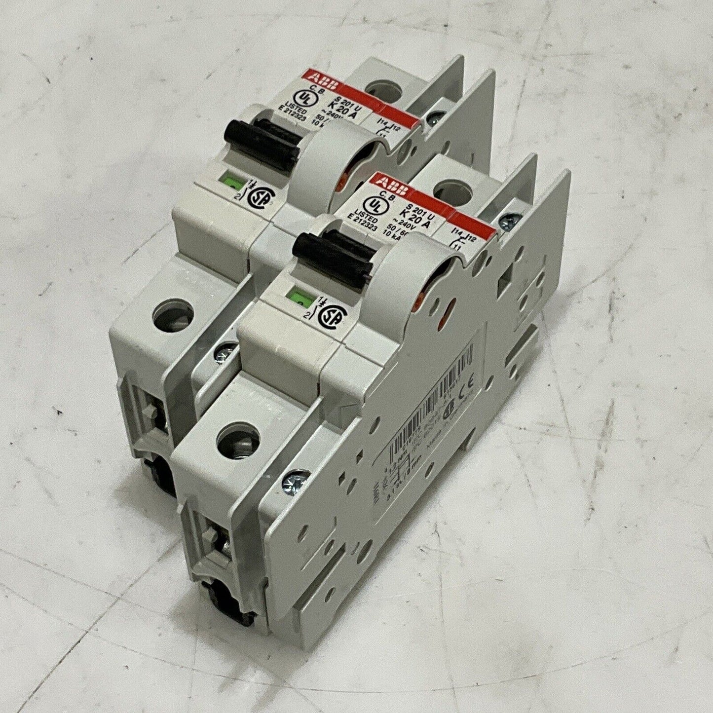 ABB S 201 U K 20 A MINI CIRCUIT BREAKERS 240V 50/60HZ  1 POLE LOT OF 4 U3S