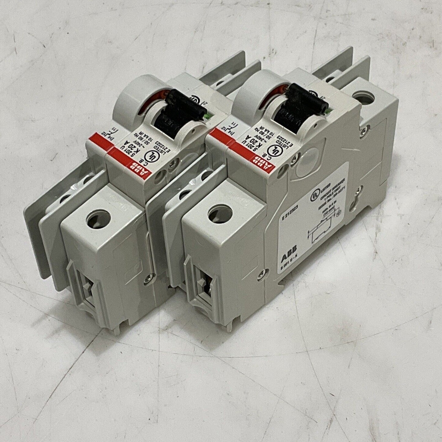 ABB S 201 U K 20 A MINI CIRCUIT BREAKERS 240V 50/60HZ  1 POLE LOT OF 4 U3S