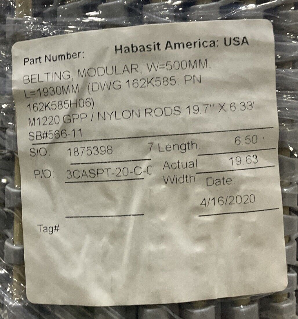 HABASIT AMERICA M1220 CONVEYOR BELT 20 IN BY 76 IN U3S