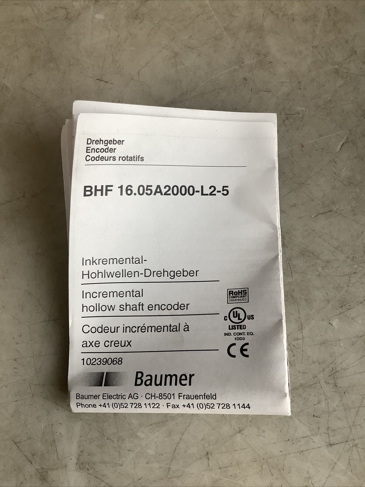 BAUMER BHF 16.05A2000-L2-5 INCREMENTAL HOLLOW-SHAFT ENCODER U3S