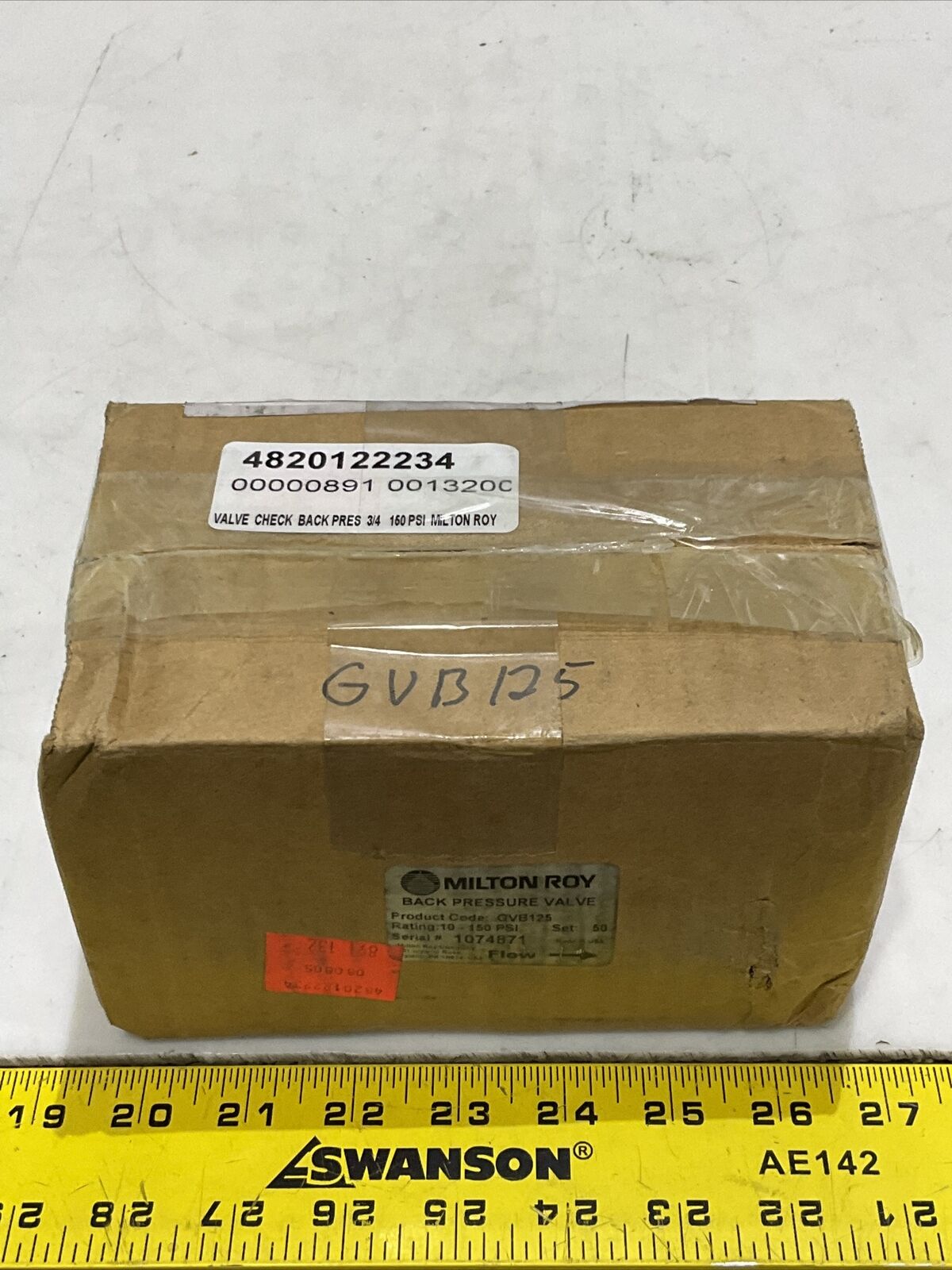 MILTON ROY VB0831 GVB125 BACK PRESSURE VALVE 10-150 PSI 373