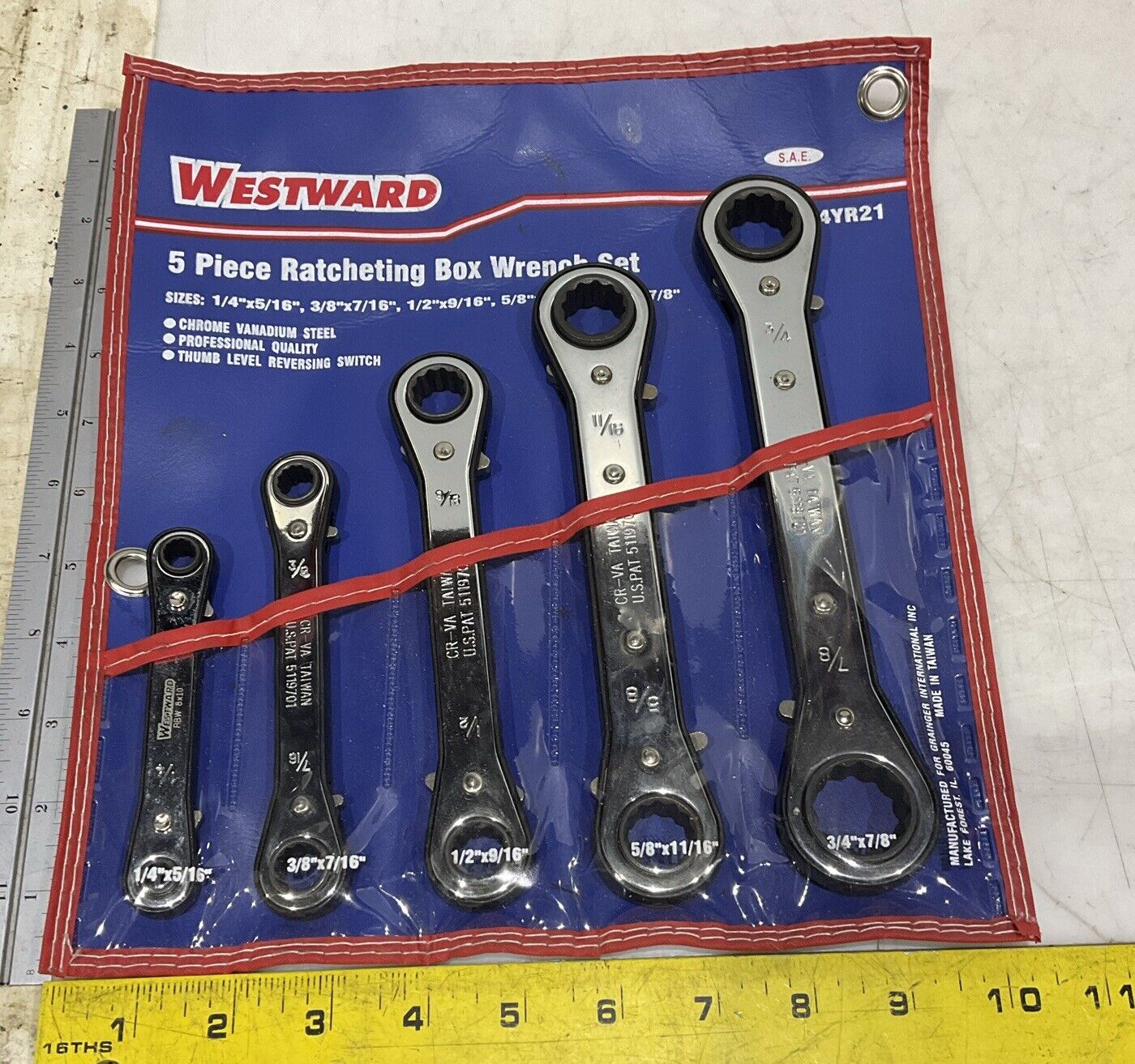 WESTWARD 4YR21 5 PIECE RATCHETING BOX WRENCH SET 554