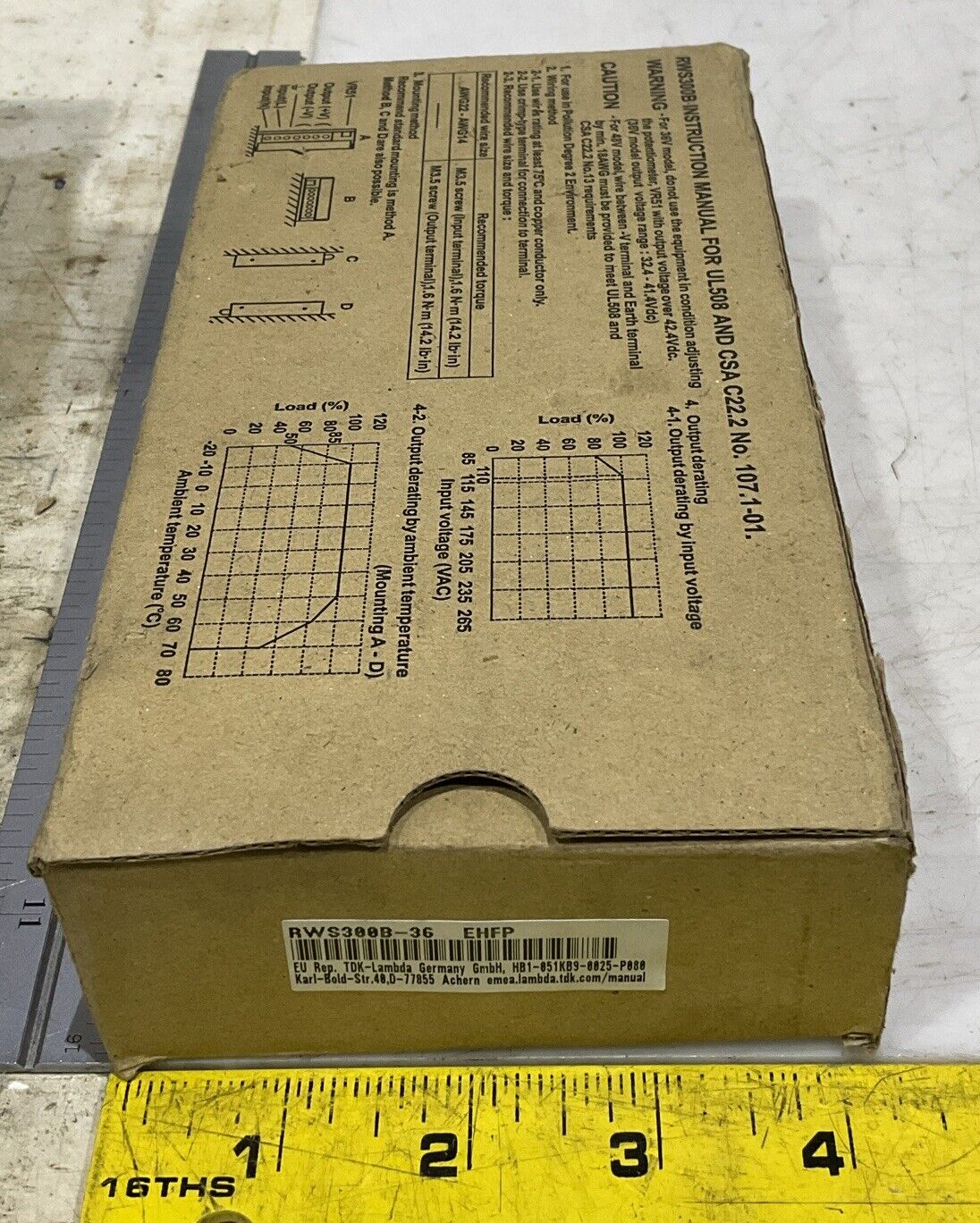 TDK LAMBDA RWS300B-36 240V 60HZ EHFP SWITCHING POWER SUPPLY AC/DC CONVERTER U4M