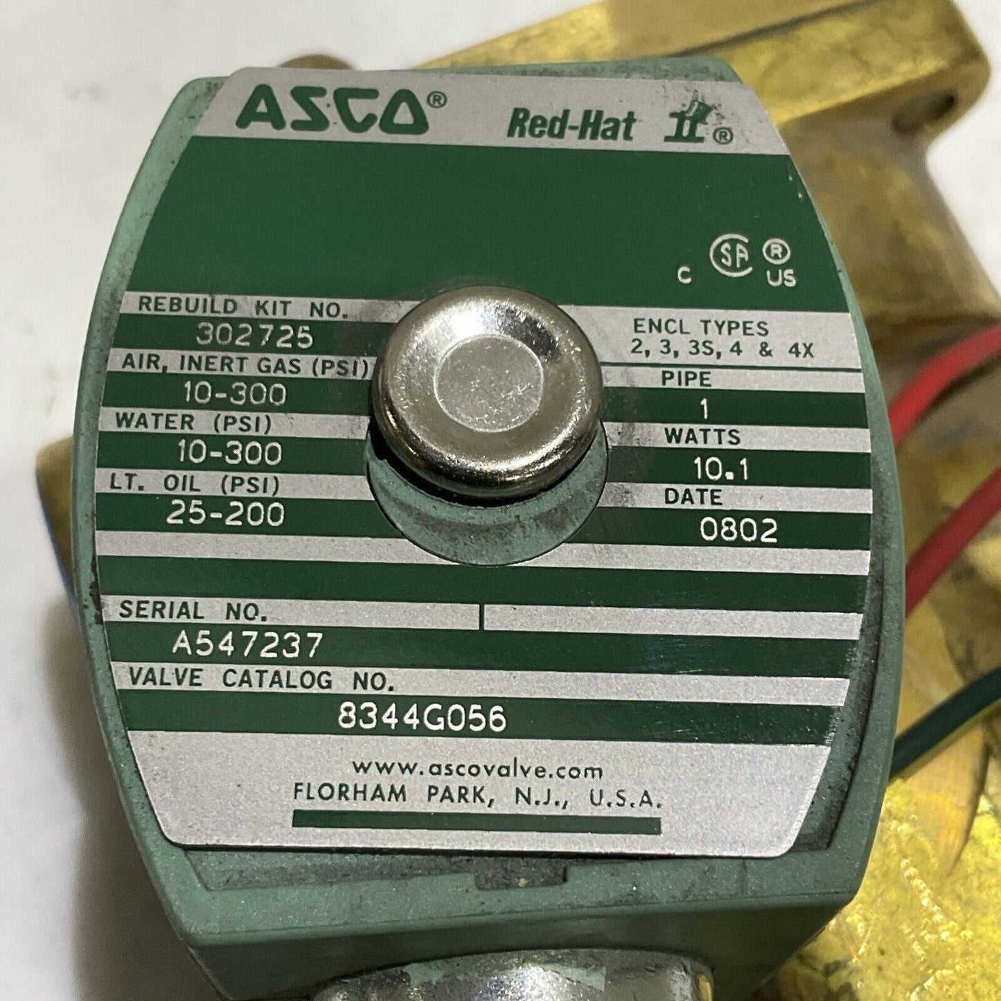 ASCO 302725 A547237 8344G056 SOLENOID VALVE 1 10.1 W 10-300 PSIG 373