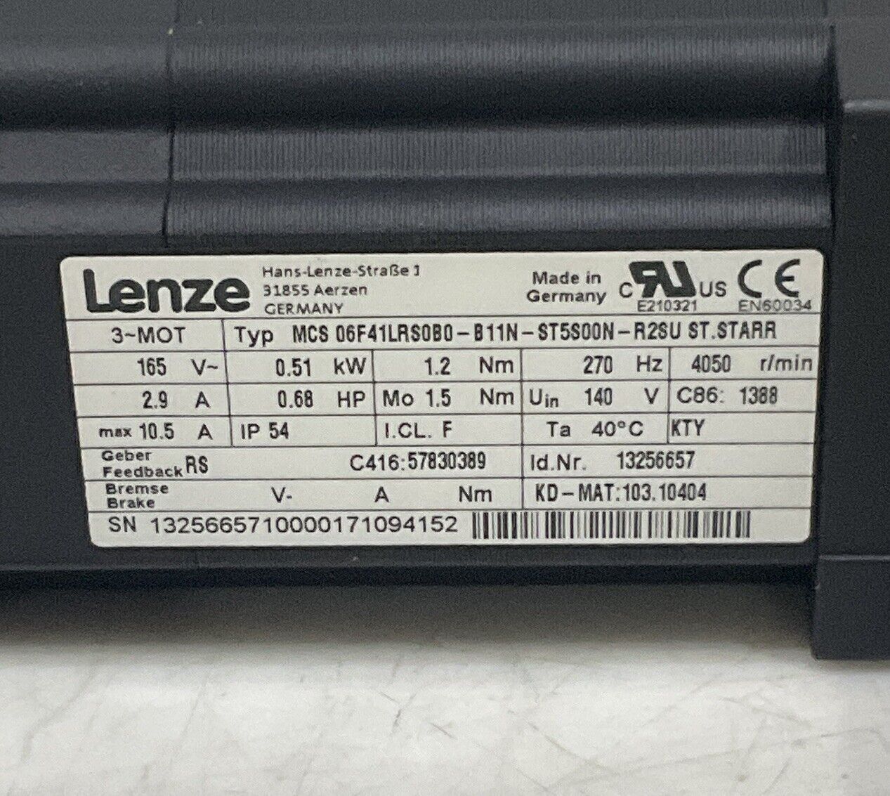 LENZE MCS-06F41LRS0B0-B11N-ST5S00N-R2SU SERVO MOTOR U3S