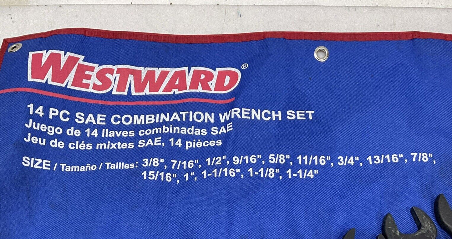 WESTWARD 4JMC3 14 PC SAE COMBINATION WRENCH SET 3/8” TO 1-1/4” 554