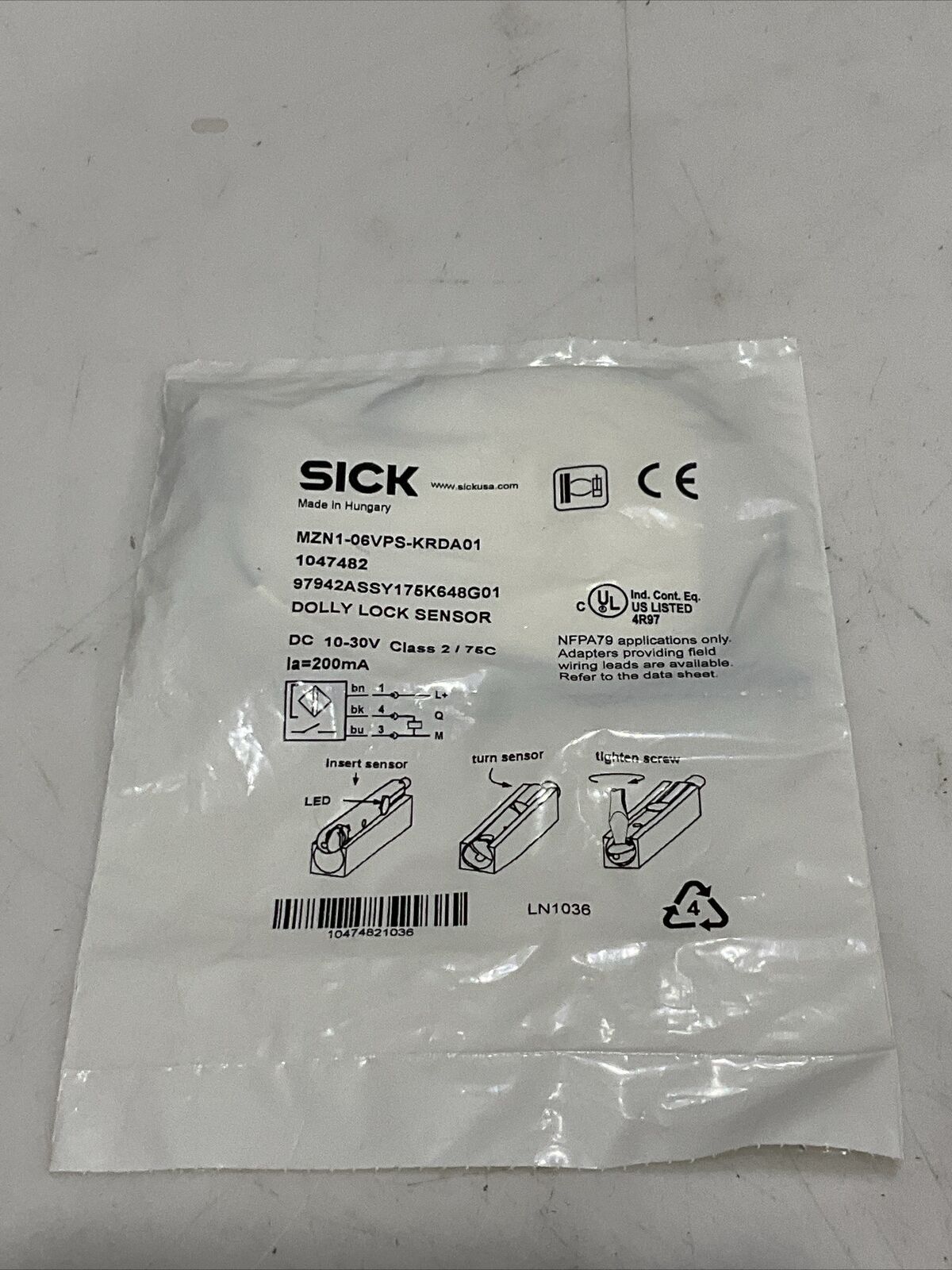 SICK MZN1-06VPS-KRDA01 DOLLY LOCK SENSOR 10-30V CLASS2/75C 200 MA U3S