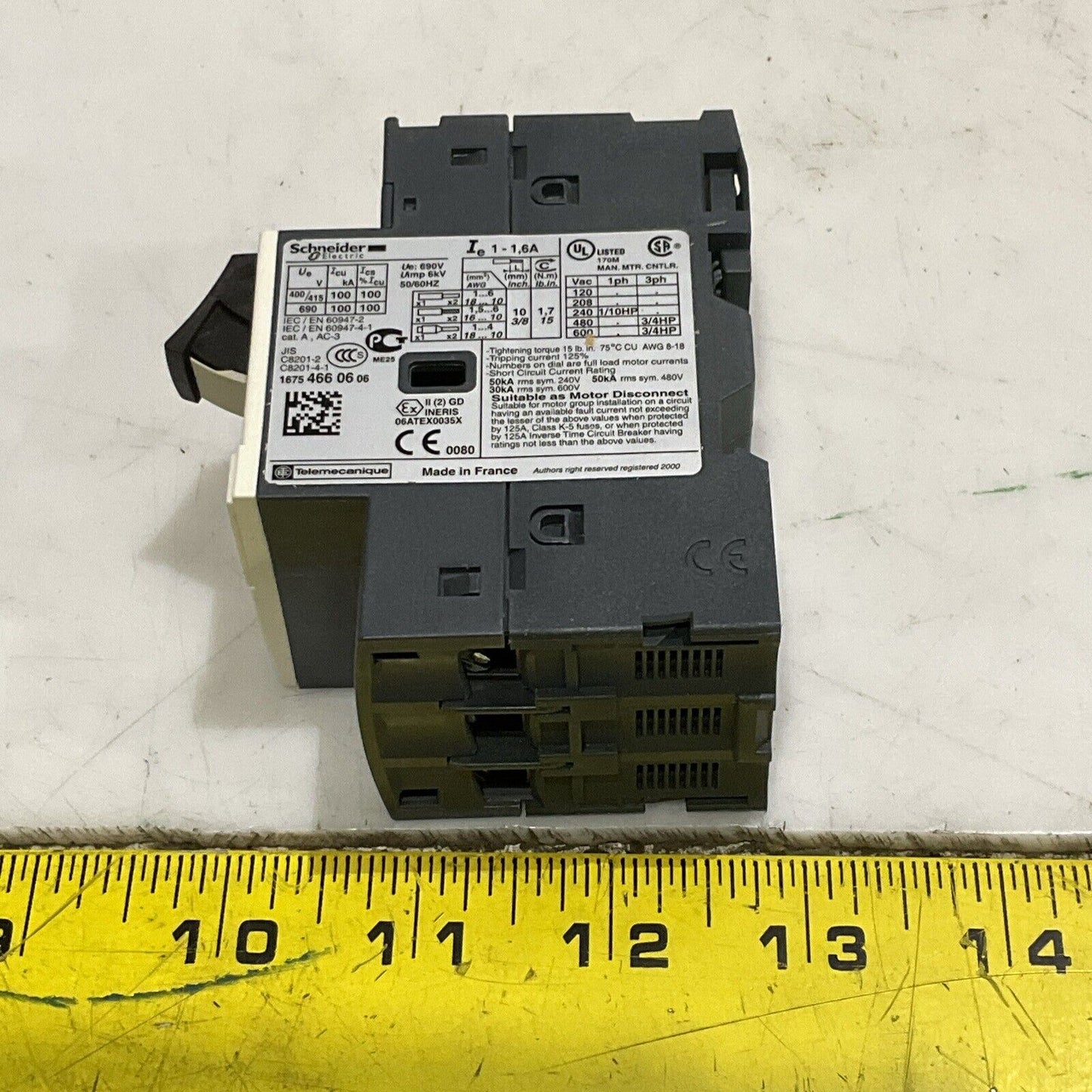 SCHNEIDER ELECTRIC GVSME06 MOTOR CIRCUIT BREAKER TESYS-034305 U3S