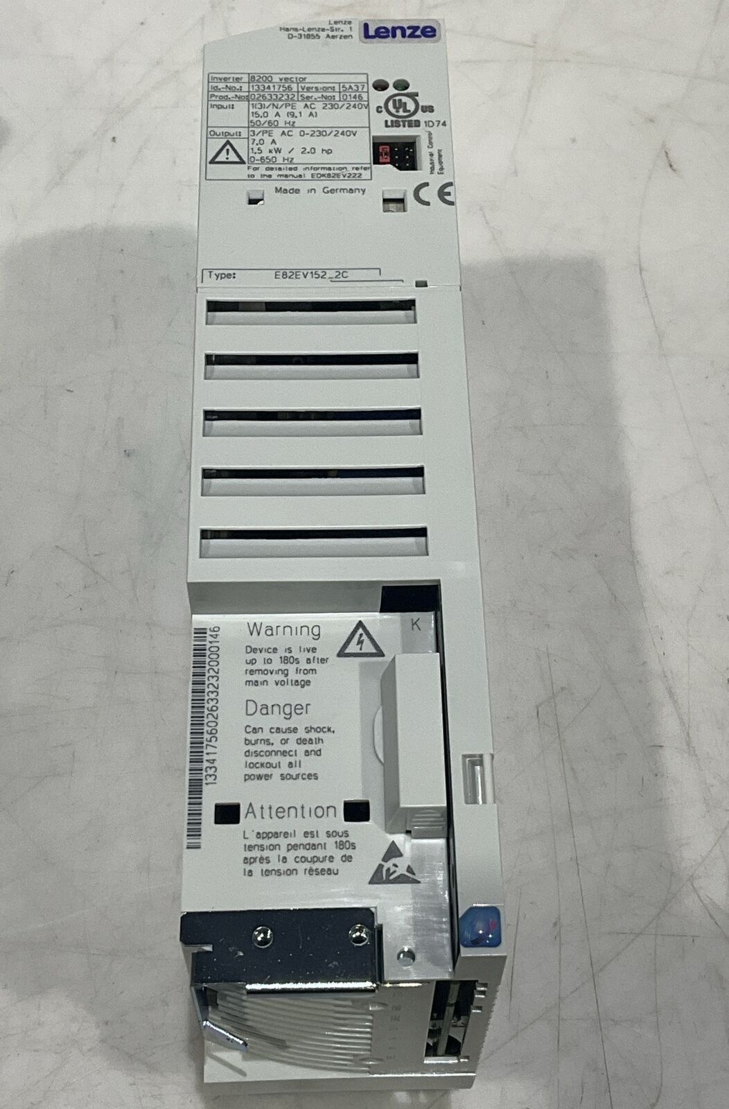 LENZE 8200 VECTOR E82EV152 INVERTER U3S