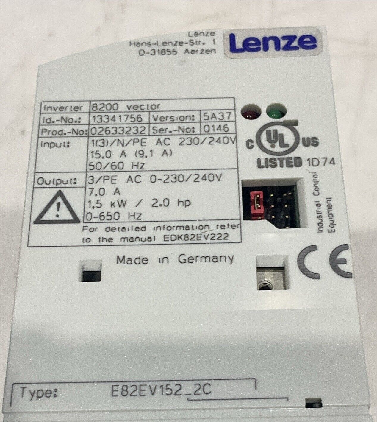LENZE 8200 VECTOR E82EV152 INVERTER U3S