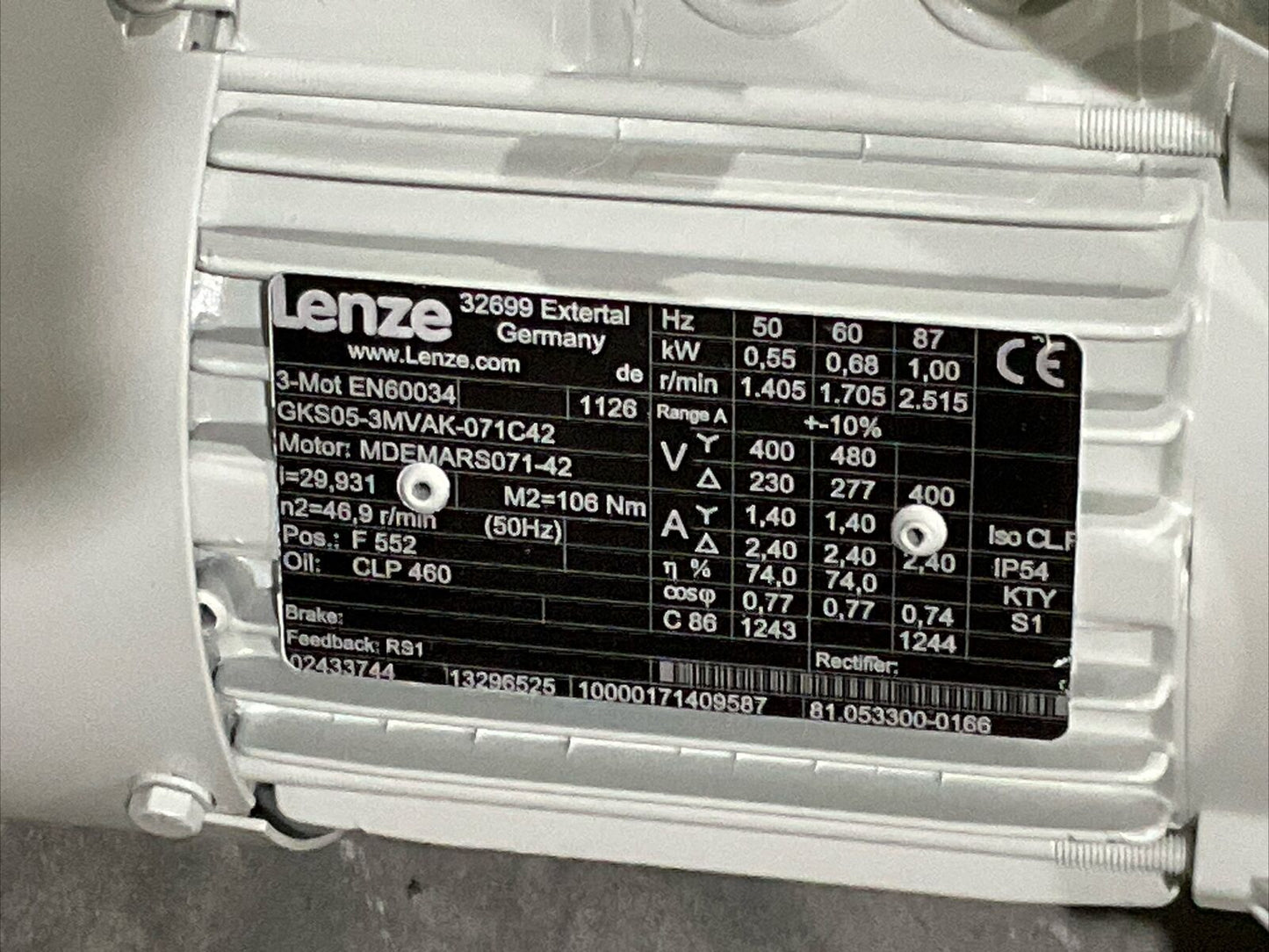 LENZE GKS05-3MVAK-071C42 MDEMARS071-42 GEARBOX MOTOR U3S