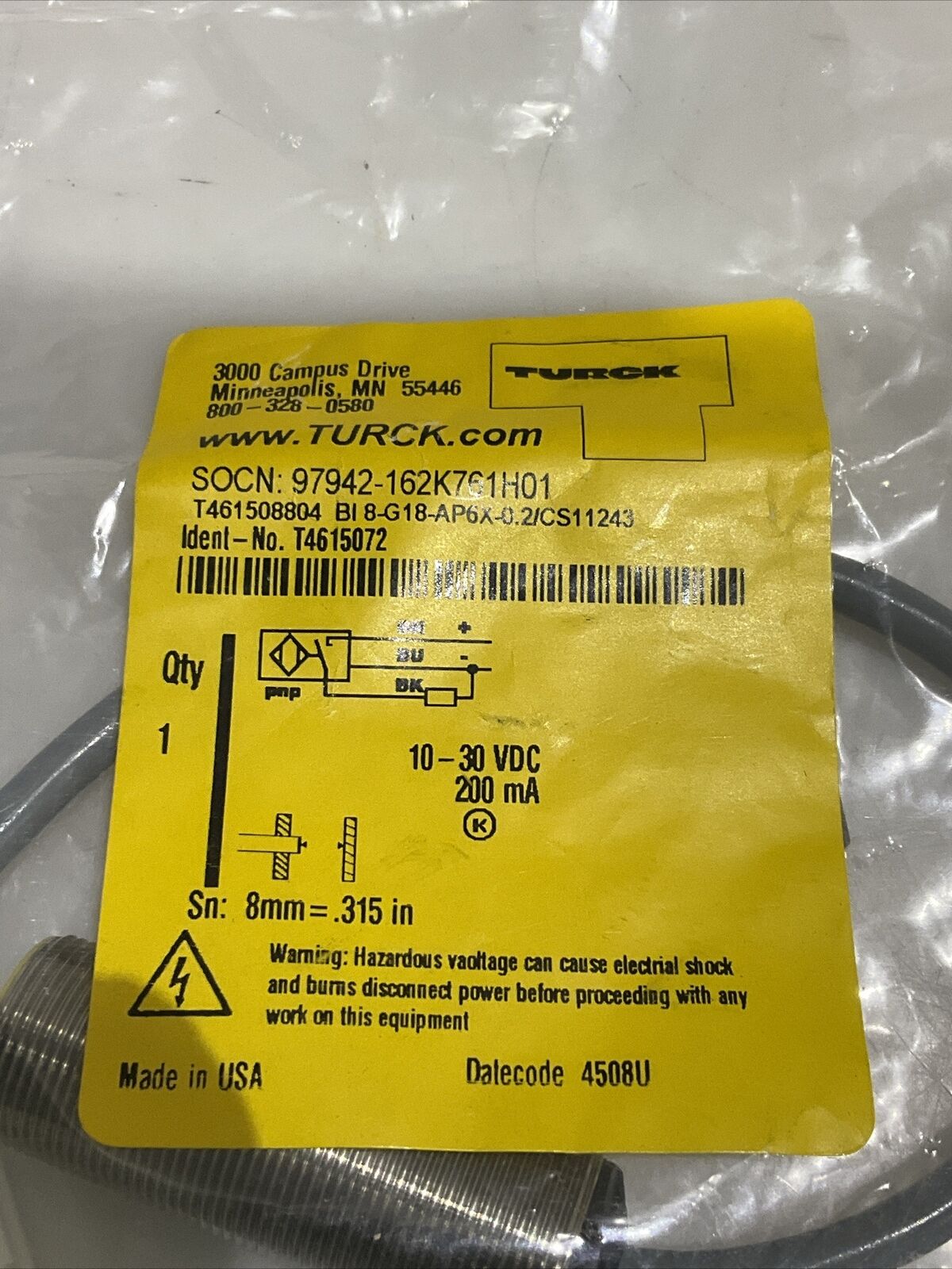 TURCK BI8-G18-AP6X-0.2/CS11243 INDUCTIVE PROXIMITY SENSOR LOT OF 4 U3S